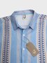 Ethnic Stripe Chest Pocket Short Sleeve Casual Shirt