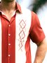 Geometric Color Block Chest Pocket Short Sleeve Bowling Shirt