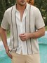 Mens Striped Front Buttons Soft Breathable Chest Pocket Casual Bowling Shirt