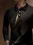 Gradient 3D Black Gold Striped Buttons Long Sleeve Polo