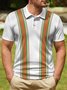 Mid Century Geometric Stripe Button Short Sleeve Bowling Polo