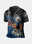 American Flag Eagle Button Short Sleeve Polo Shirt