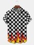 Funky Checkerboard Flame Chest Pocket Short Sleeve Shirt