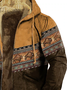 Hooded Ethnic Geometric Colorblock Fleece Jacket