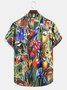 Mens Parrot Print Retro Breathable Hawaiian Shirt