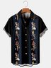 Mens Retro Aloha Girls Print Lapel Loose Chest Pocket Short Sleeve Funky Bowling Shirt