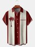 Mens Retro Coconut Tree Print Lapel Loose Chest Pocket Short Sleeve Funky Bowling Shirt
