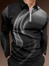3D Gradient Abstract Geometric Zip Long Sleeve Polo